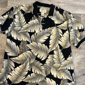 BAMBOO Black and Gray Leaf Print‎ Men's Shirt